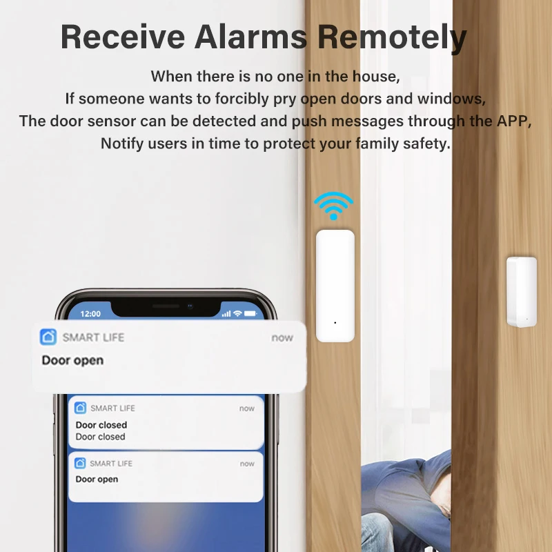 6/1 sztuk Tuya czujnik drzwi inteligentne WiFi czujnik na okno Alarm magnetyczny niezależny detektor czujnik magnetyczny współpracuje z Alexa Google domu