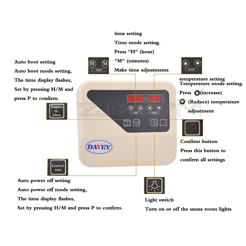 Sauna stove digital display external controller timing with light temperature dry steaming temperature control knob controller