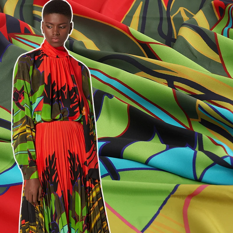 

Tropical Jungle and Monkey Printed Imitate Double Crepe Fabric For Woman Summer Dress Blouse DIY Coth Sewing Material