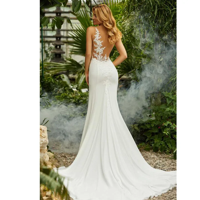 Wedding Dress BohoMermaid Wedding Dress Vintage O-Neck Appliques Beach Bride Dress Chiffon Princess Boho Wedding Gown Cheap