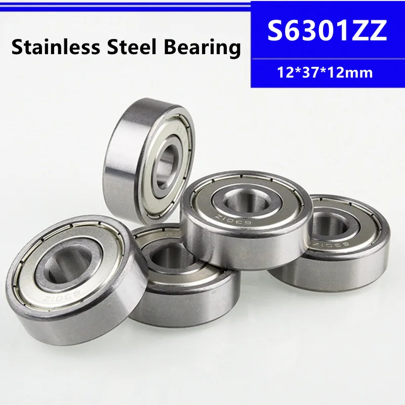 10pcs/lot S6301ZZ 12*37*12mm Stainless Steel Deep Groove Ball Bearing 12x37x12mm S6301 S6301-2Z S6301Z