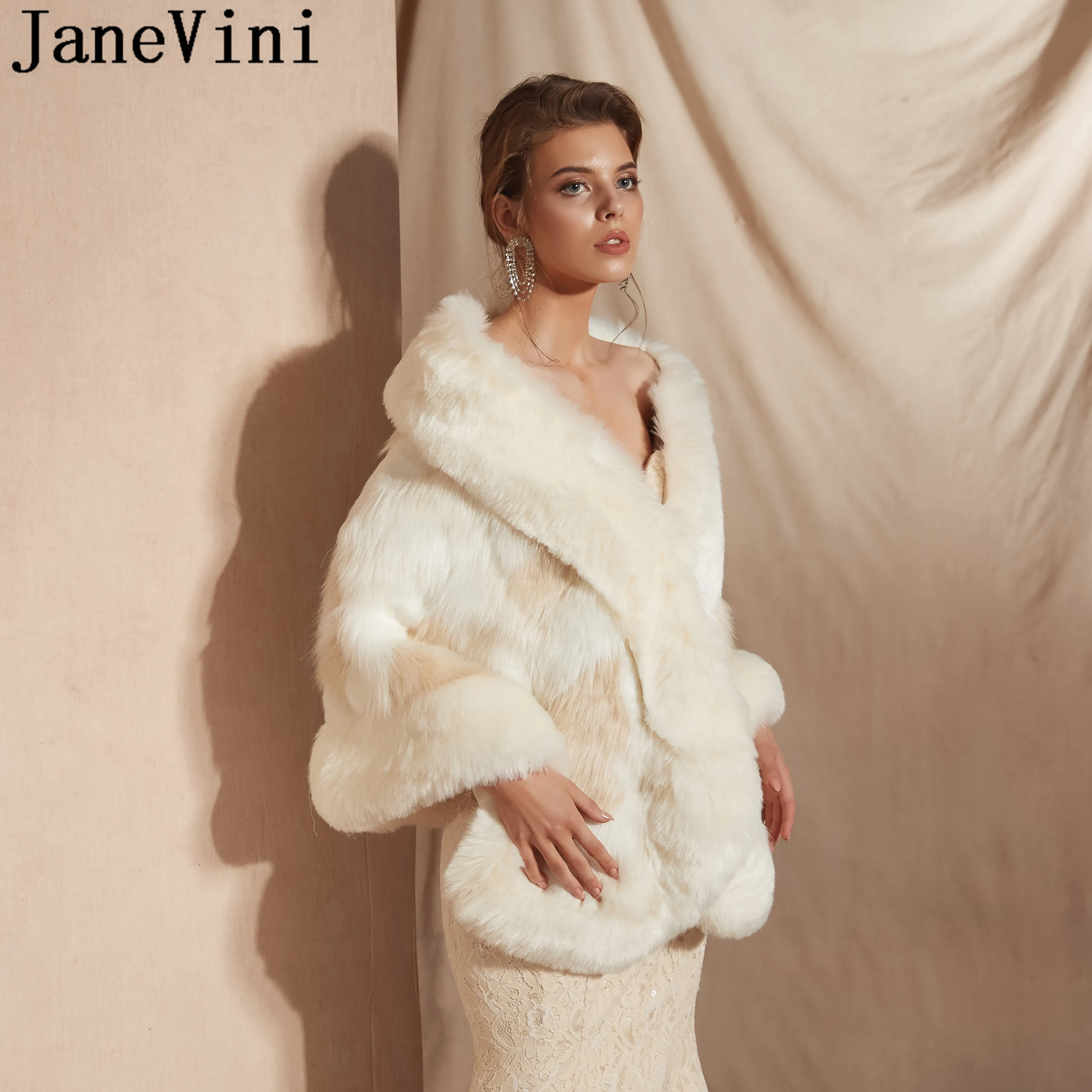 JaneVini-chal de novia de piel sintética para mujer, vestido de noche, Boleros, abrigo de piel de boda, estola, alfombras, elegante, chaqueta de fiesta, 2020