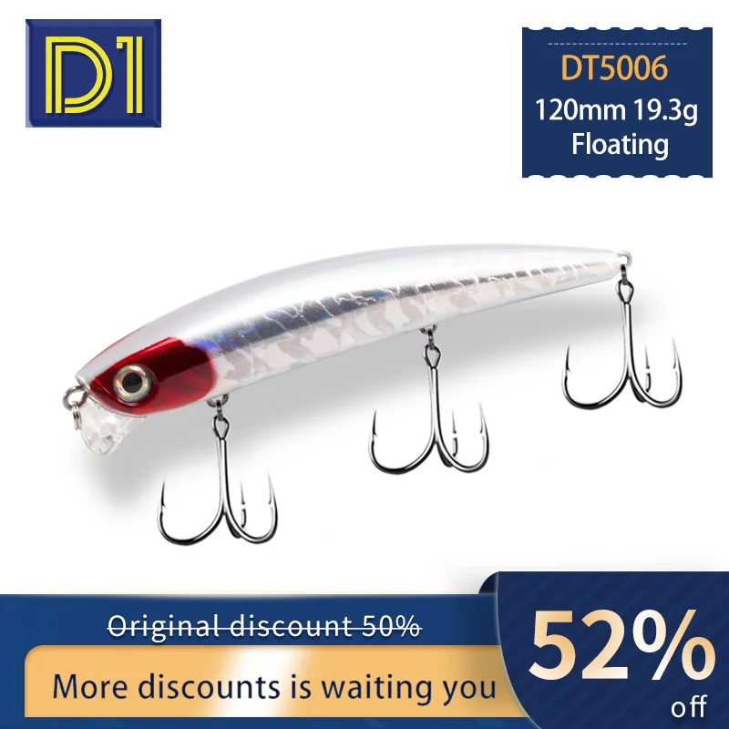 D1 Lipless Minnow 120mm 19.3g Ratlin for Fishing white Floating WobblerTrolling Jerkbait for pike trout  & sardine color