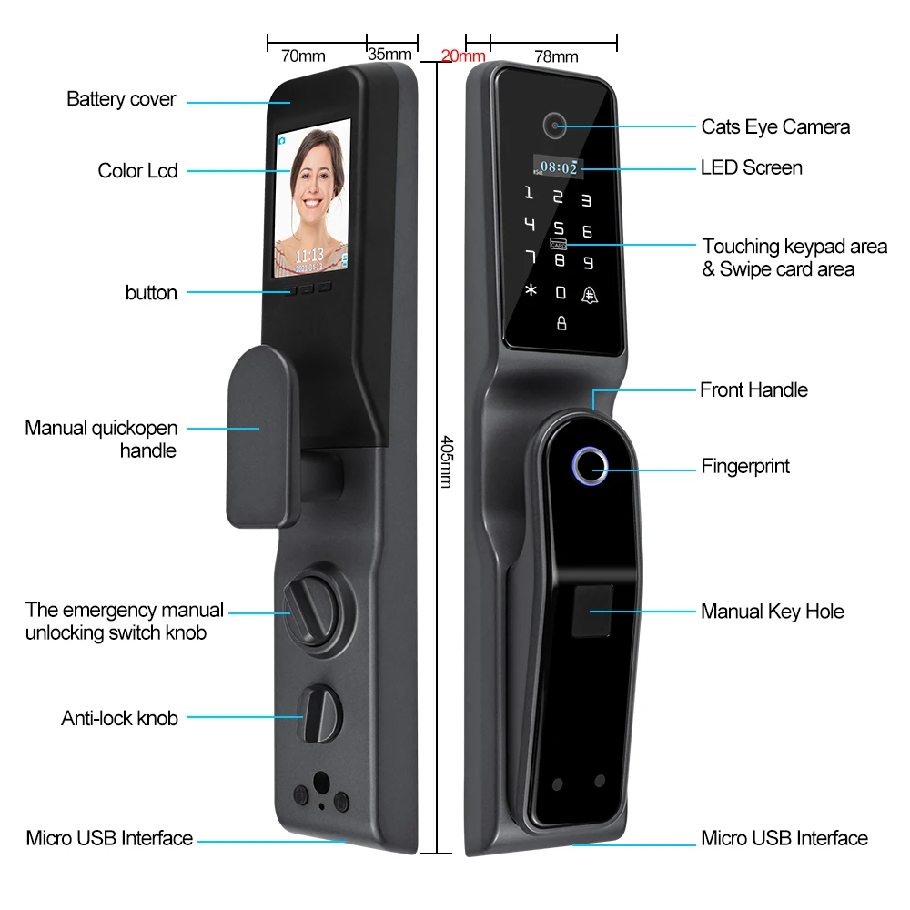 Yitoo H8 Nieuwe Biometrische Smart Digitale Vingerafdruk Deurslot Met Camera Wifi Tuya App Op Afstand Rfid Card/Wachtwoord/key Unlock