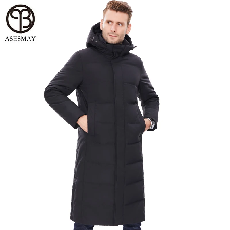 Asesmay brand men winter jacket 90% white duck down coats hooded parkas x-long keep warm male down jacket overknee outerwear