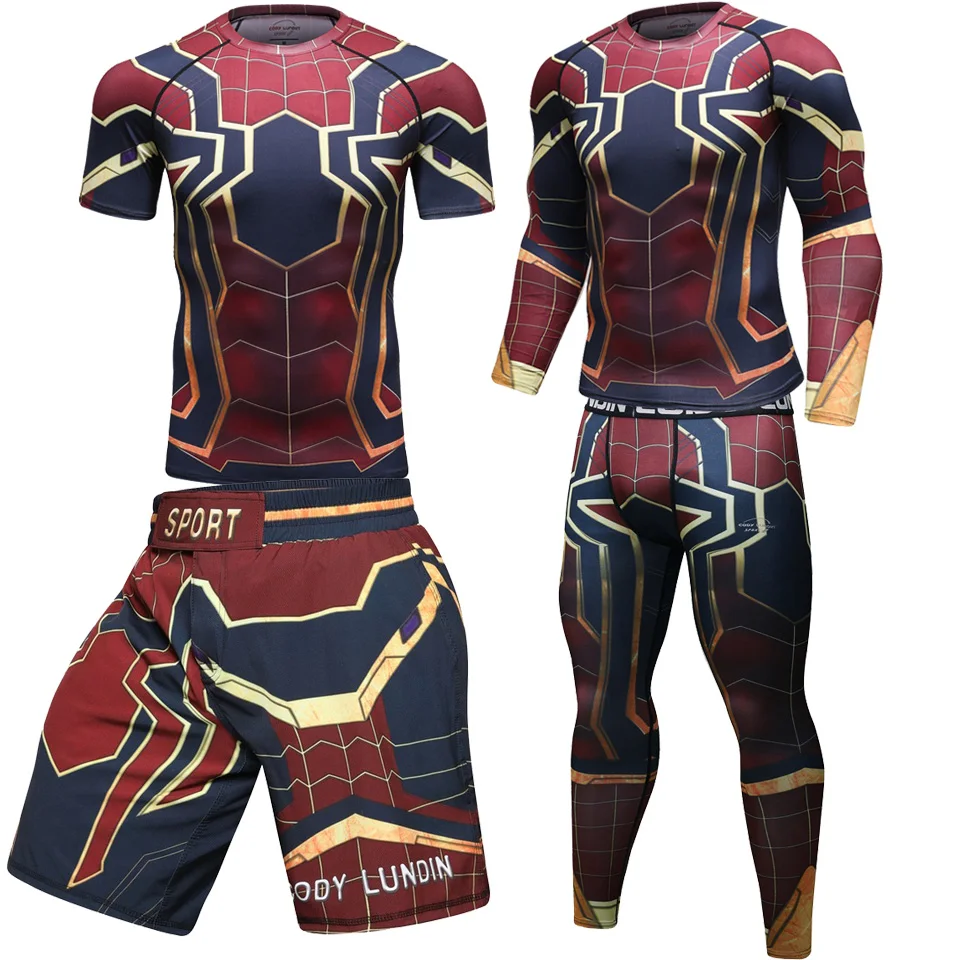 Spodenki Rash Guard BJJ dres MMA Rashguard t-shirty + spodnie koszulki bokserskie Muay Thai MMA kompresja mężczyźni Kickboxing zestawy sportowe