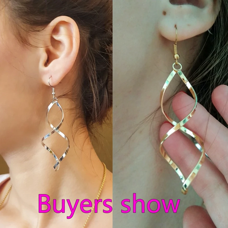 New Simple Spiral Curved Long Drop Earrings for Women Wave Design Fashion Female Stud Jewelry Party Wedding Cute Earring