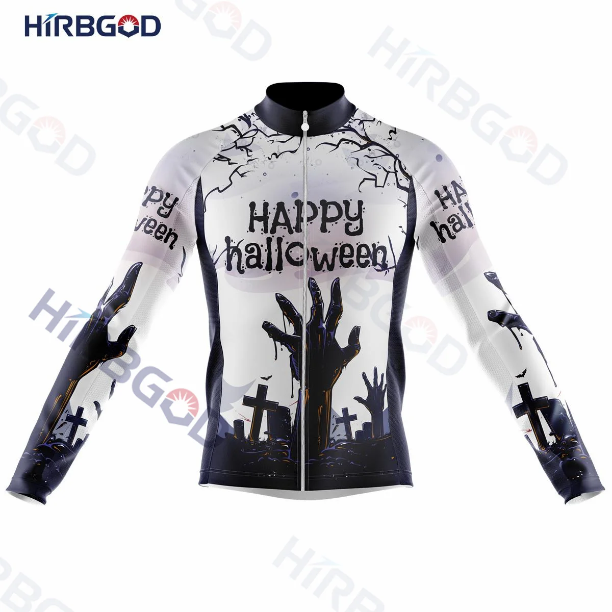 HIRBGOD Promotion Halloween Skeleton Cycling Jersey Pockets Men's cycling Autumn Long Sleeve Quick Dry Design Cycling Equipment