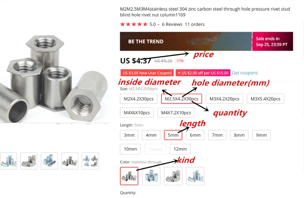 M2M2.5M3M4stainless steel 304 zinc carbon steel through hole pressure rivet stud blind hole rivet nut column1169