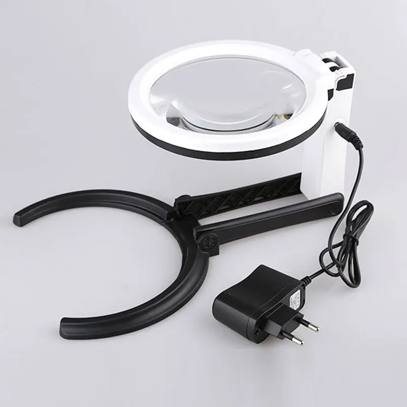 2X 8X Illuminated Desktop Folding Handheld Magnifier Dual-purpose Magnifying Glass Table Lamp With LED Lights Reading Magnifier