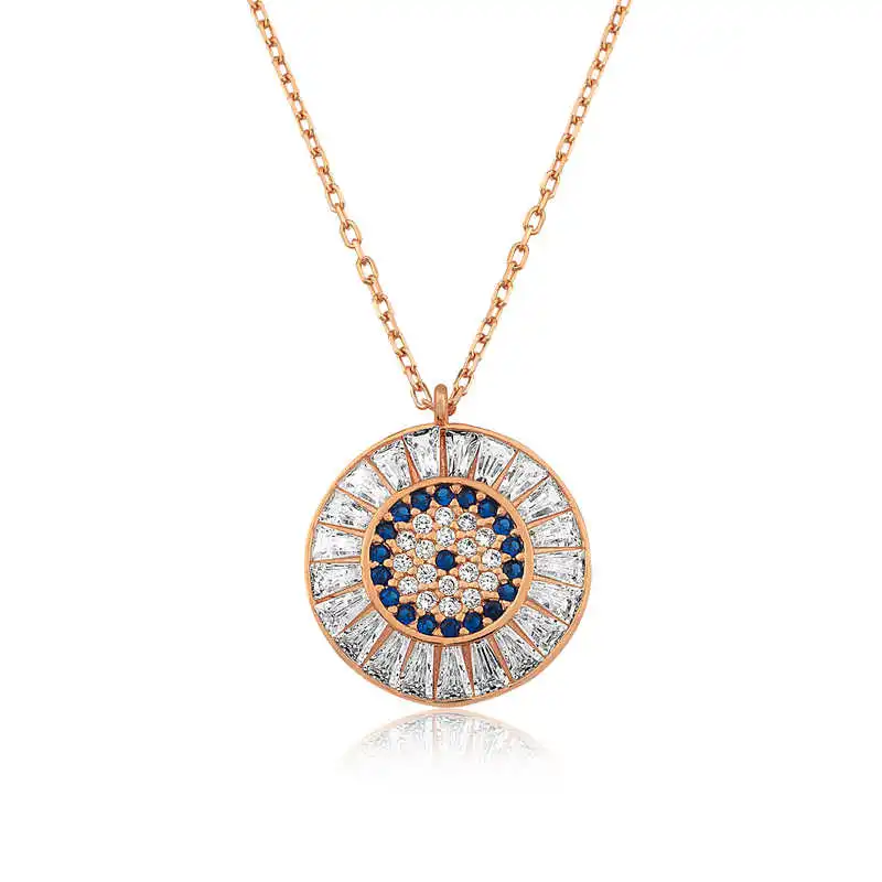 With silver Cubic Zirconia Evil Eye Necklace Zircon Stone 925 Sterling Women Fine Jewelry Wedding Party Birthday Gift - Box - Pendant - Chain Choker - Female - Ladies - Fashion