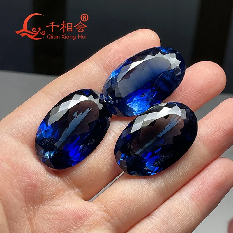 22*35mm 76ct big size Natural cut light  blue oval shape artificial Sapphire corundum  gem stone for jewelry making