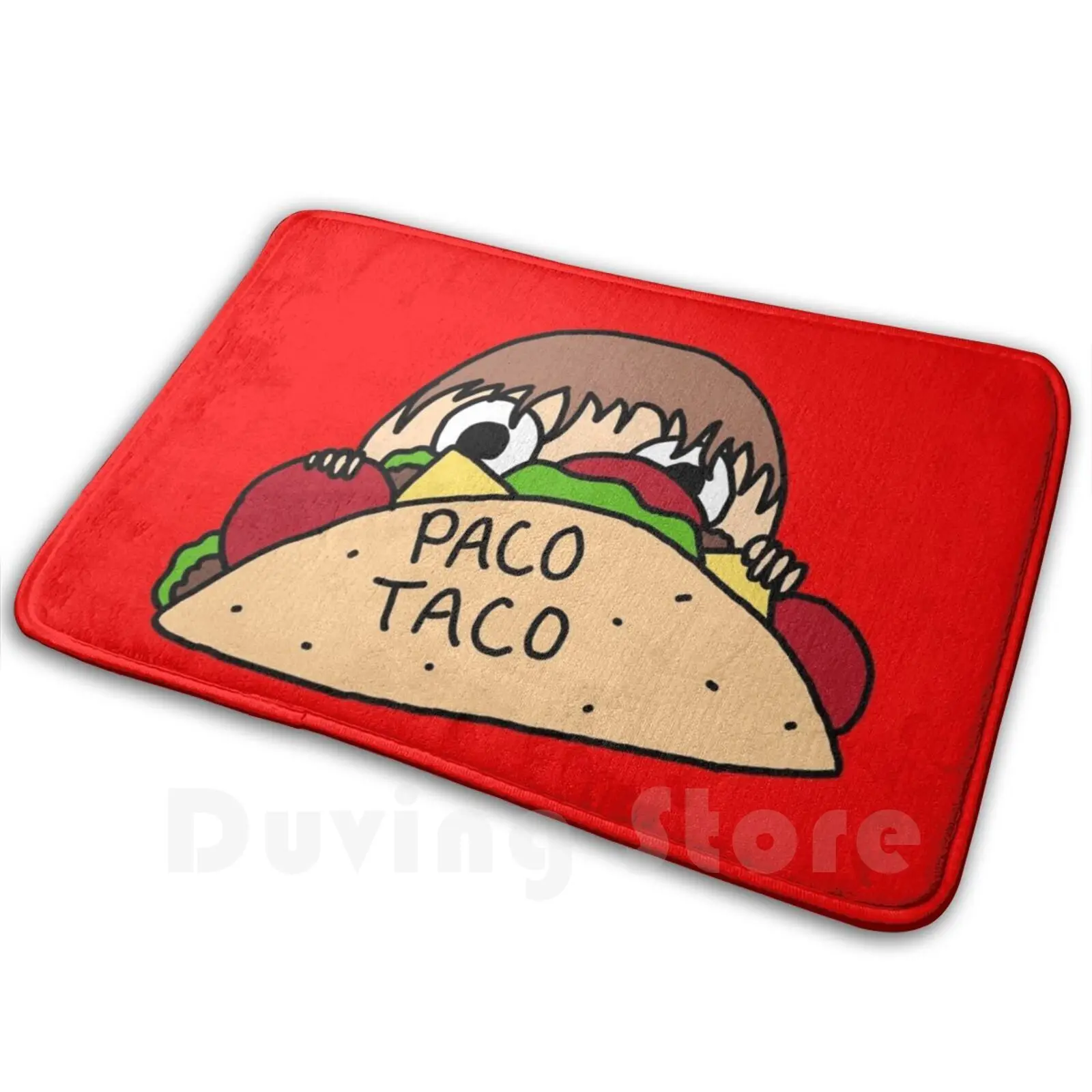Alfombra de Paco Taco, cojín, Paco Taco, comida, Tacos, queso, lechuga, tomates, carne, chico divertido