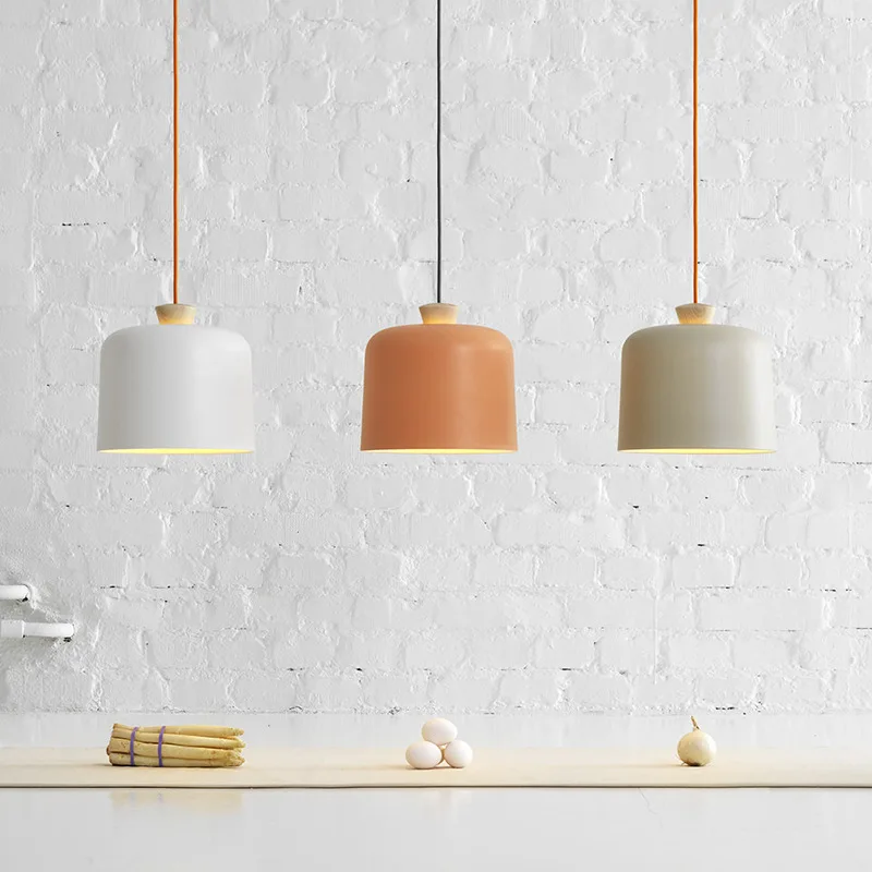 Hot Nordic Pendant Light Led Simple Solid Wood Hanging Suspension Bar Table Restaurant Office Creative Macaron Indoor Decor Lamp