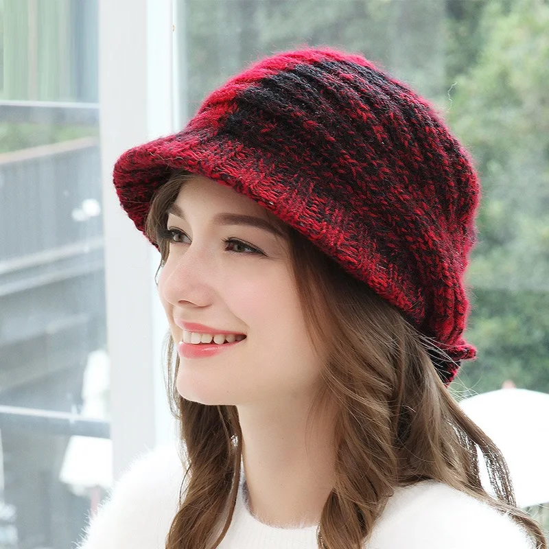 

H7781 Women Warm Beret Hat Thickened Wool Knitted Cap Female Autumn Winter Ear Protection Outdoor Thermal Casual Shopping Hats