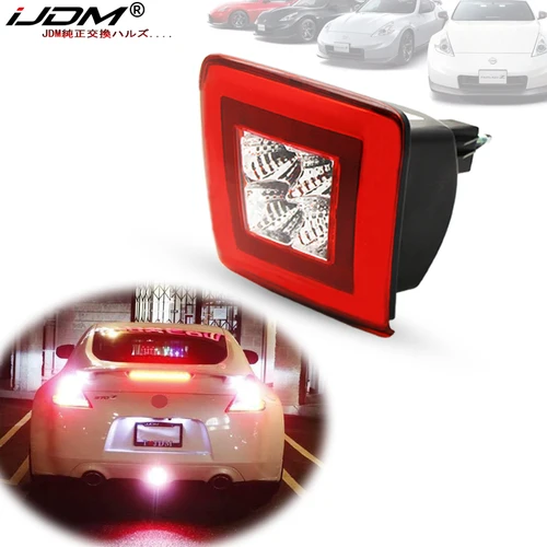 Imagen 1 del producto Kit de luz antiniebla de parachoques iJDM para Nissan 370Z 2009-2019 y Juke Nismo 2013-17, freno rojo/niebla trasera y LED blanco como lámpara de marcha atrás de respaldo