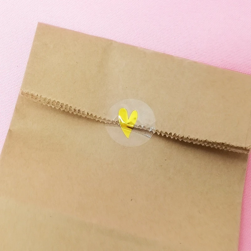 100/500pcs Round Clear PVC Gold Heart Sticker Cute Sealing Label for Envelope Gift Packaging Decor Stationery Stickers