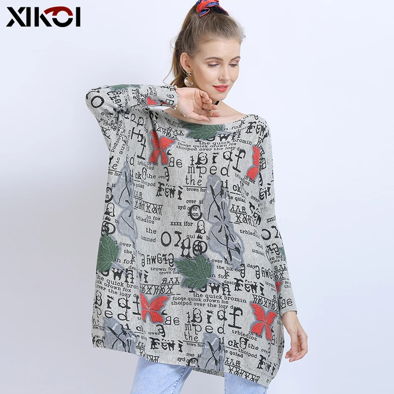 XIKOI Winter Oversized Sweaters For Women Warm Long Pullover Dresses Fashion Letter Print Jumper Knitted Sweaters Pull Femme