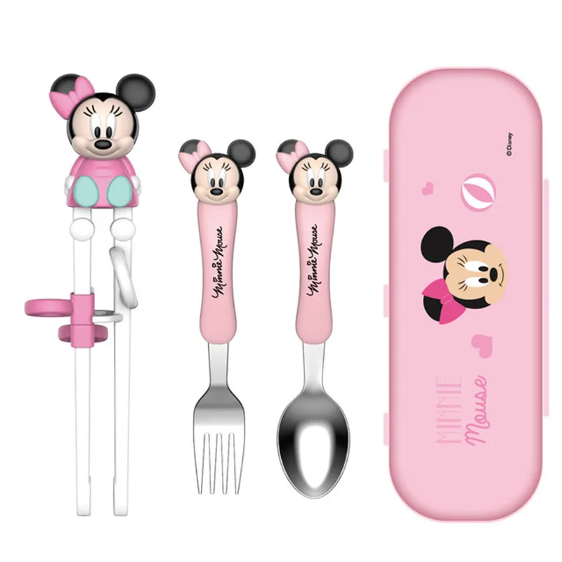 Disney tableware children training tableware children 3D Mickey doll tableware set 3-6 years old chopsticks spoon fork new