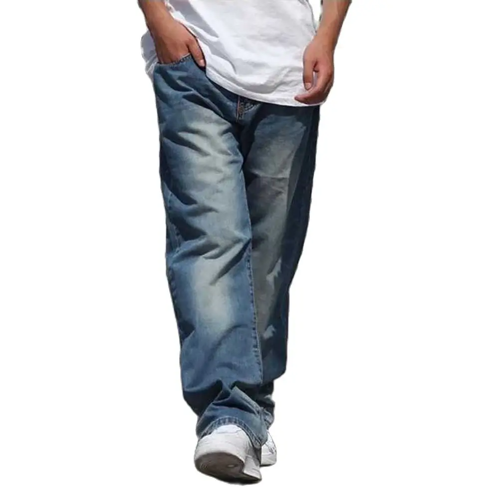 Wide Leg Straight Mens Jeans Harem Hip Hop Denim Joggers Pants Loose Baggy Skateboard Trousers