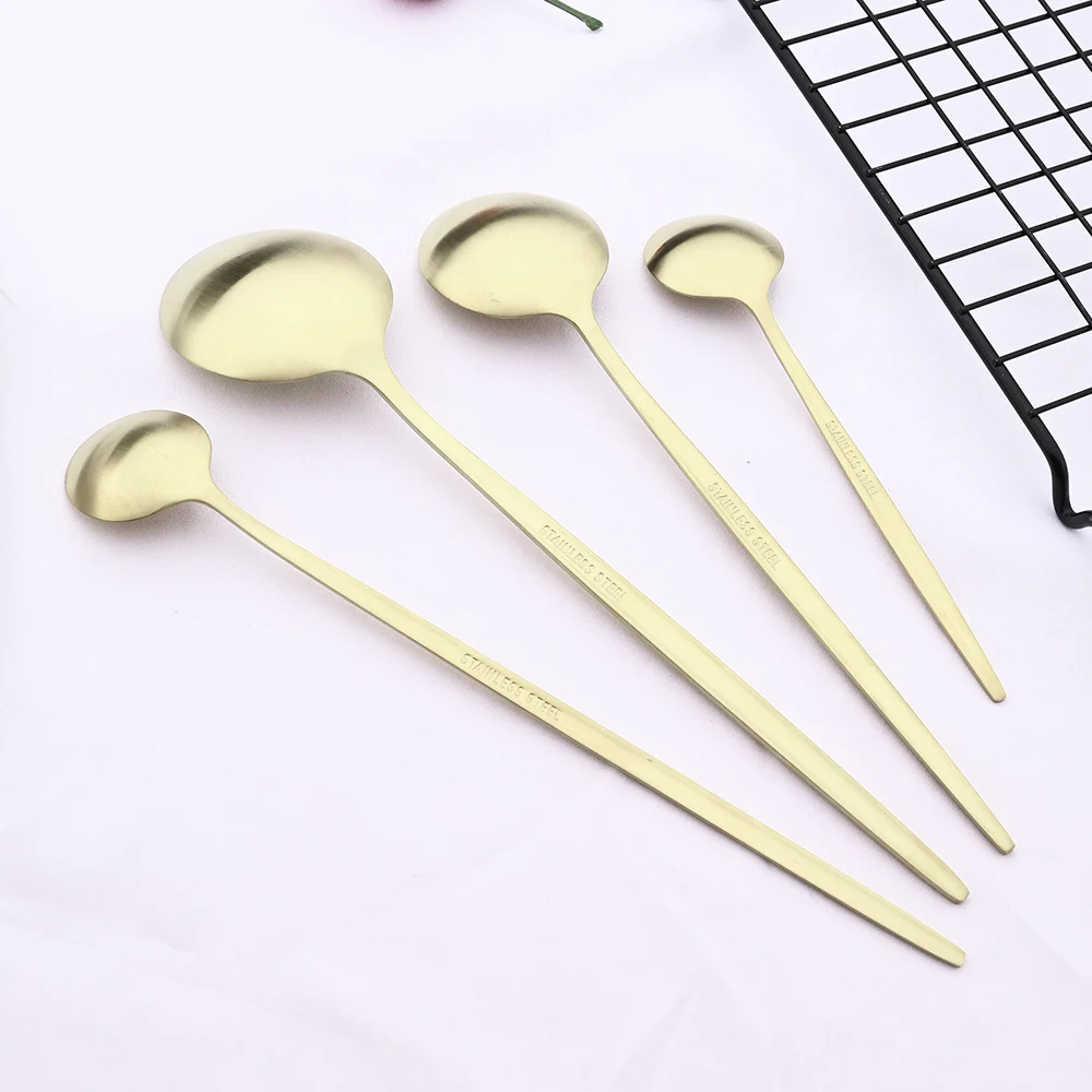 Matte Champagne Dinnerware Cutlery Set Stainless Steel Tableware Home Dinner Fork Tea Spoon Dessert Knife Kitchen Flatware Set