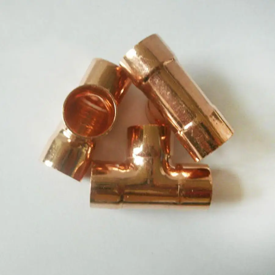 

22mm Inner Dia x1mm Thickness Copper Equal Tee Socket Weld End Feed Coupler Plumbing Fitting Water Gas Oil