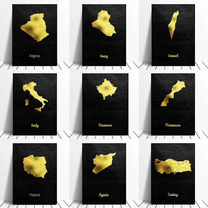 C085 Algeria Morocco Italy Israel Golden City Map Canvas Mural Painting Posters Prints Wall Picture Art Living Home Room Decor