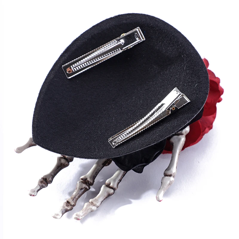 Anime chapéu steam punk mini chapéu superior com esqueleto mão acessórios para o cabelo anime cosplay feminino grampos de cabelo com flores chapéu preto