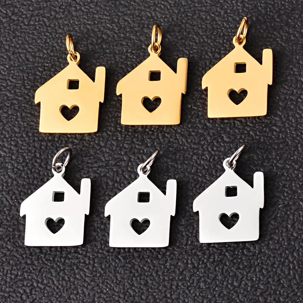 5Pcs/Lot New Building Stainless Steel Cabin Home Creative House Charms Room Pendants Crafts DIY Jewelry Making Finding Wholesale