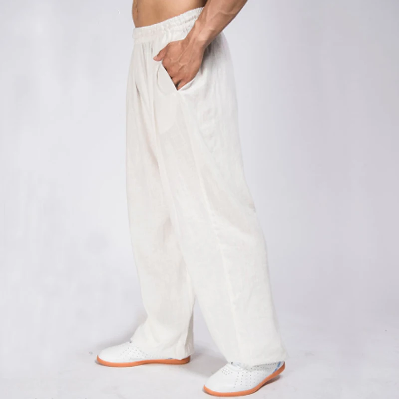 Thái Cực Bloomers Rời Vải Lanh Cotton Quần Võ Thuật Kung Fu Chạy Tập Yoga Tại Nhà Thực Hành Quần Nam Tập Yoga