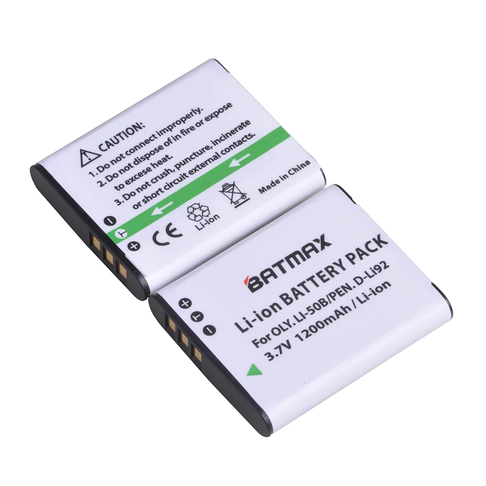 Batmax Li-50B Li50B Bateria D-Li92 Battery+LED Dual Charger with Type-C Port for Olympus u6010 u6020 for Pentax XZ-1 SP-800UZ