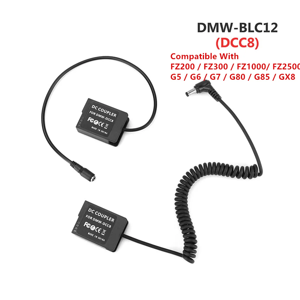 CAMVATE Panasonic doppio DMW-BLC12 (DCC8) batterie fittizie a 2.1mm femmina e maschio spina cavi cc per FZ200/FZ300/ FZ1000/FZ2500/G5