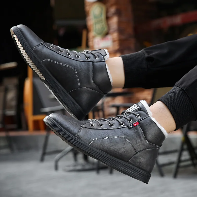 Śniegowce Zimowe Bawełniane Męskie Buty Casualowe Skórzane Męskie Buty za kostkę Moda Czarne Buty Zimowe Męskie Buty Ciepłe Buty Z Futrem 996