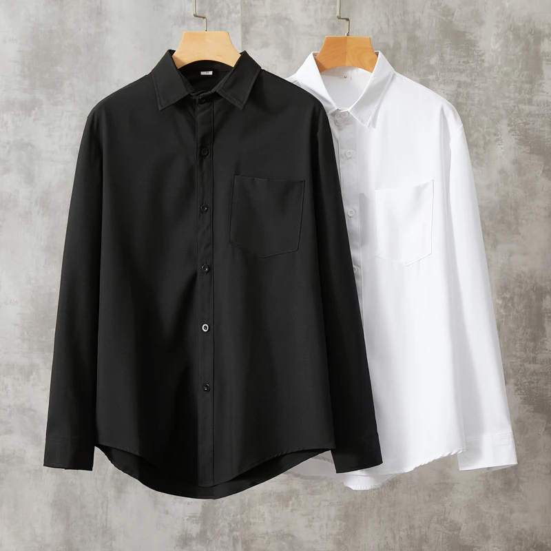 Men's Long-sleeved Solid Color Casual Shirts, Regular-fit Button-down Office White Shirts, High-quality Business Casual Tops