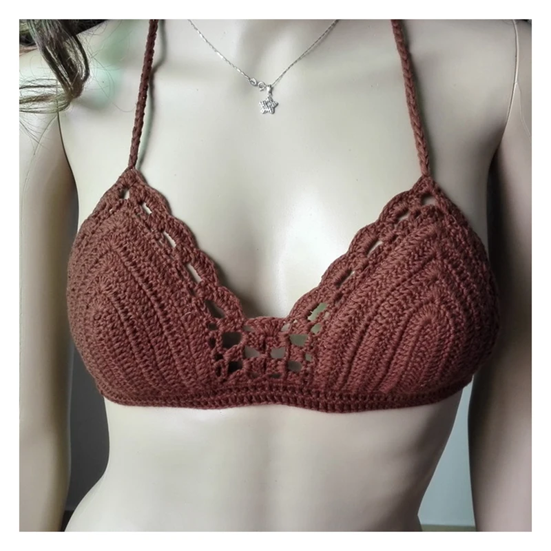 Handmade Crochet Cotton Bikini Swimwear, Women Sexy Swimsuit Bra Top