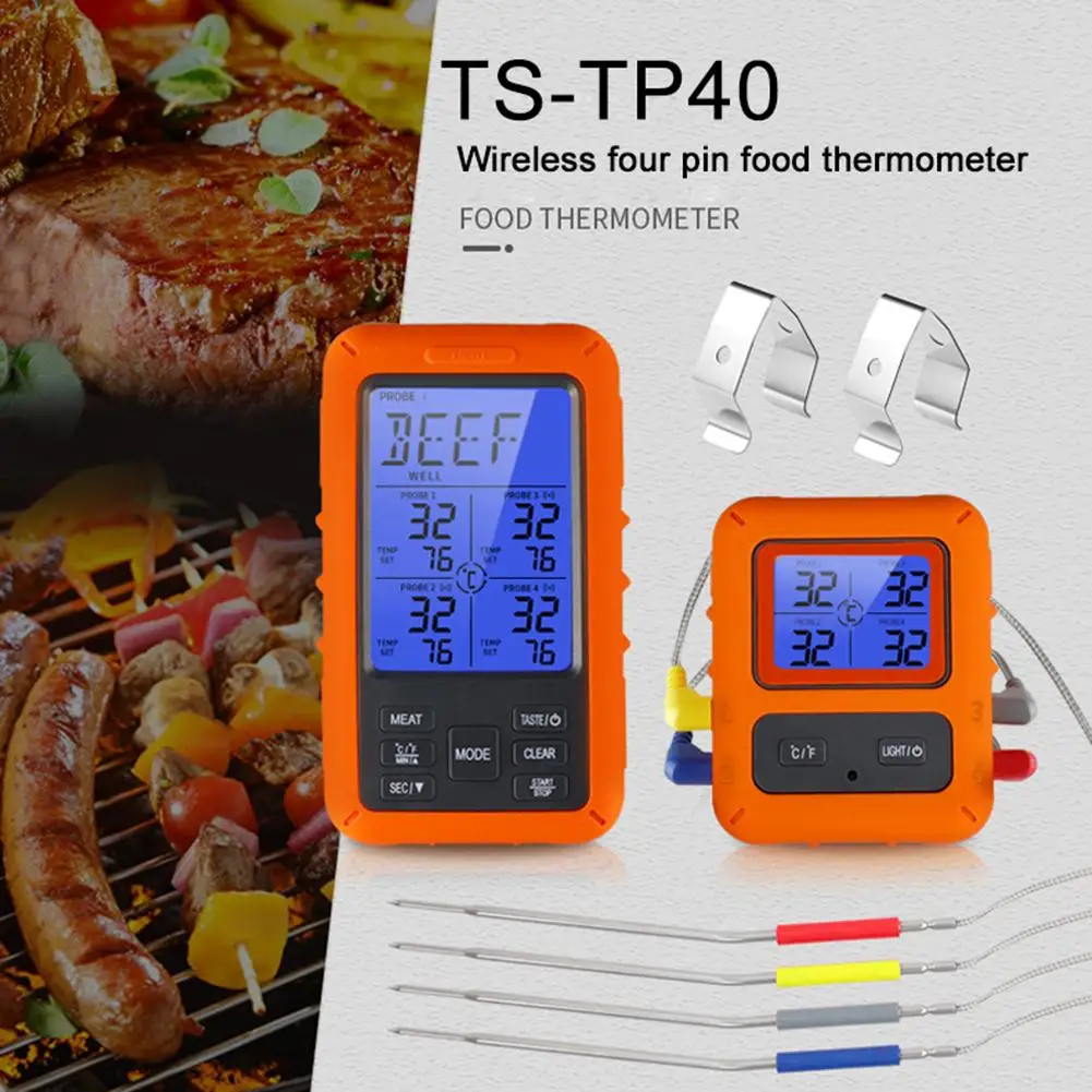 TS-TP40 Wireless Electronic Digital Display Backlight Food Cooking BBQ Oven Meat Grill Thermometer Timer Alarm