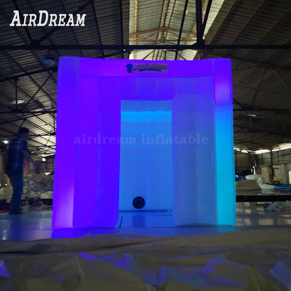 Customized Size 2.25/2.5m Inflatable Photo Booth Photobooth Cube tent with colorful variable Led Light Enclosure Wall for Sale