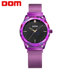 DOM marka lüks kadın kuvars saatler minimalizm moda rahat kadın kol saati su geçirmez altın çelik Reloj Mujer G-1234PK-1M