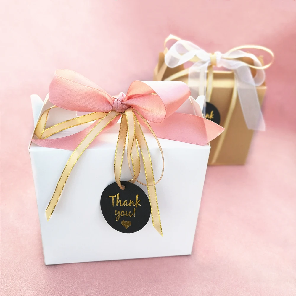 10pcs Kraft Paper Gift Boxes With Ribbon Package Candy Cake For Packaging Wedding Party Gift Boxes Decoration Food Packaging