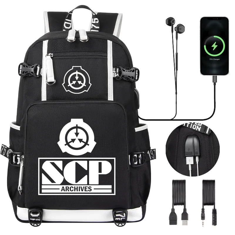 SCP Foundation Backpack Kids Large Capacity Bookbag Cartoon School Bags for Teenage SCP Travel Bagpack USB Laptop Shoulder Bag