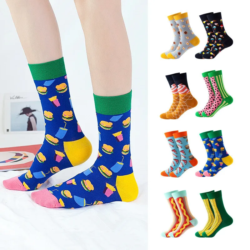 Calcetines de algodón con estampado de frutas para hombre y mujer, medias divertidas para monopatín, regalo Harajuku, manzana, pera, plátano, limón,