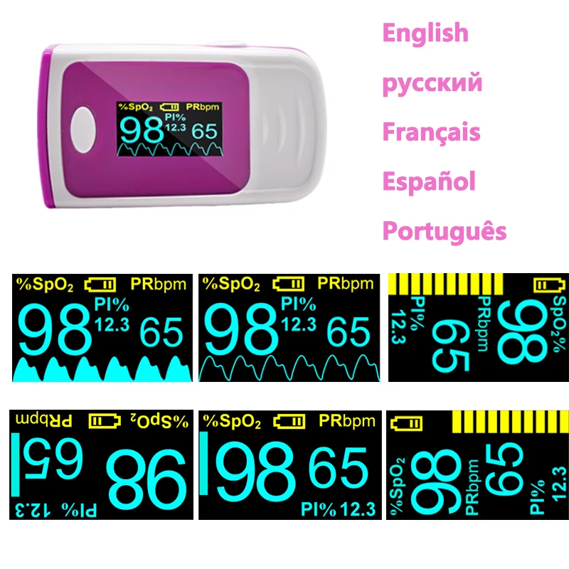 Pink Medical Fingertip Pulse Oximeter Oxysept Digital Oximetro De Dedo SpO2 PR PI OLED LED Pulsioximetro Heart Rate Monitor