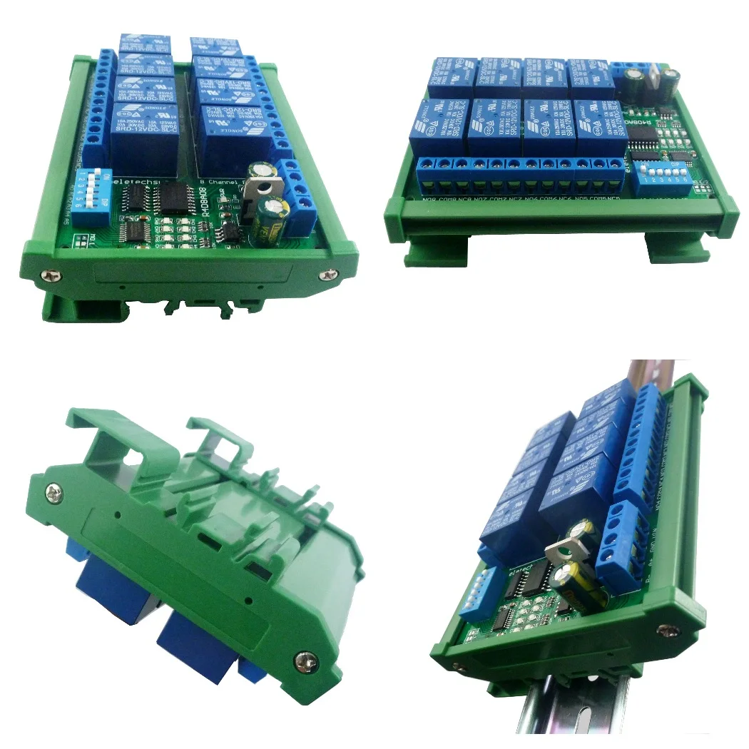 

4XDIN35 C45 Rail Box Relay Board 8ch DC 12V RS485 UART Serial Port Modbus RTU Switch Module For PLC PTZ Camera Security Monito