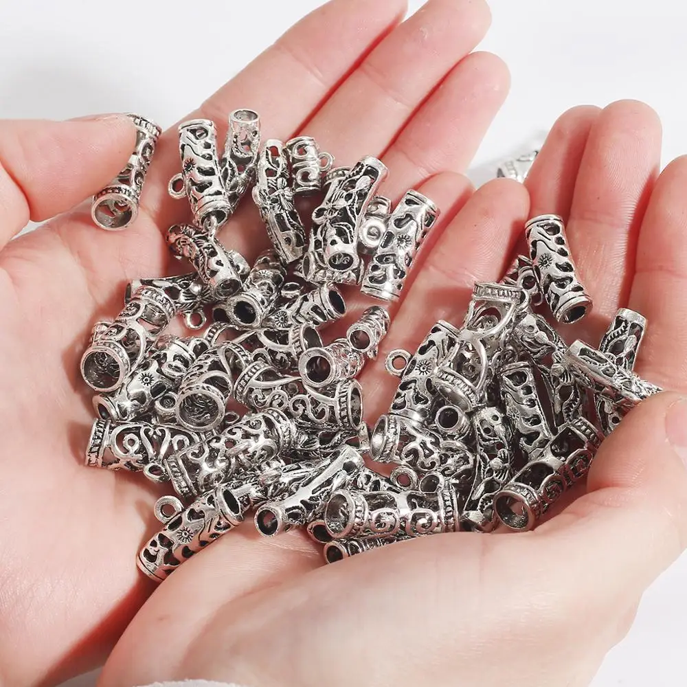 10 sztuk Hollow Metal srebrny Plated luźne koralik Spacer złącze zakrzywiona rurka wisiorki z koralikami dla DIY bransoletka naszyjnik tworzenia biżuterii — zdjęcie 6