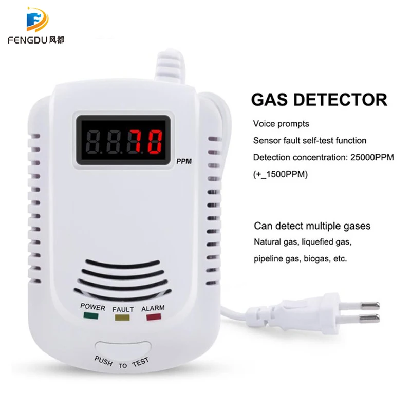 Kit de alarma de cocina con SENSOR de fugas de GAS, DETECTOR de GAS, advertencia de voz, enchufe independiente de la UE, pantalla LCD Natural,