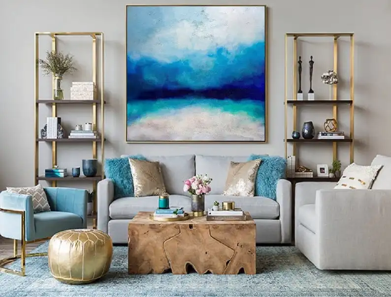 

Large Ocean Canvas Oil Painting Turquoise Sea And Blue Sky Landscape Painting Sky Landscape Oil Painting Large Wall Sea Painting