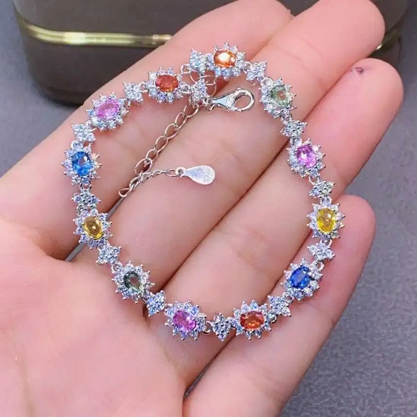 KJJEAXCMY fine jewelry 925 sterling silver inlaid natural color sapphire classic girl's bracelet Halloween Gift support test