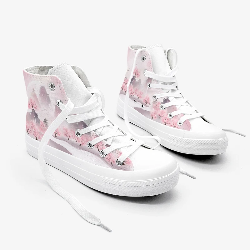 Amy and Michael Original Design New Fashion Women Canvas Sneakers Chinoiserie Landscape Hand Painted Woman Vulcanize Shoes