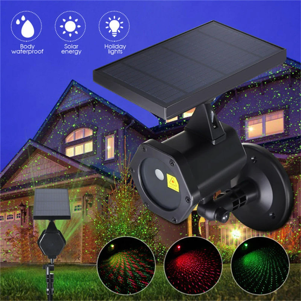 Outdoor Moving Full Sky Star Christmas Solar Laser Projector Lamp Green&Red LED Stage Light Outdoor Landscape Lawn Garden Light