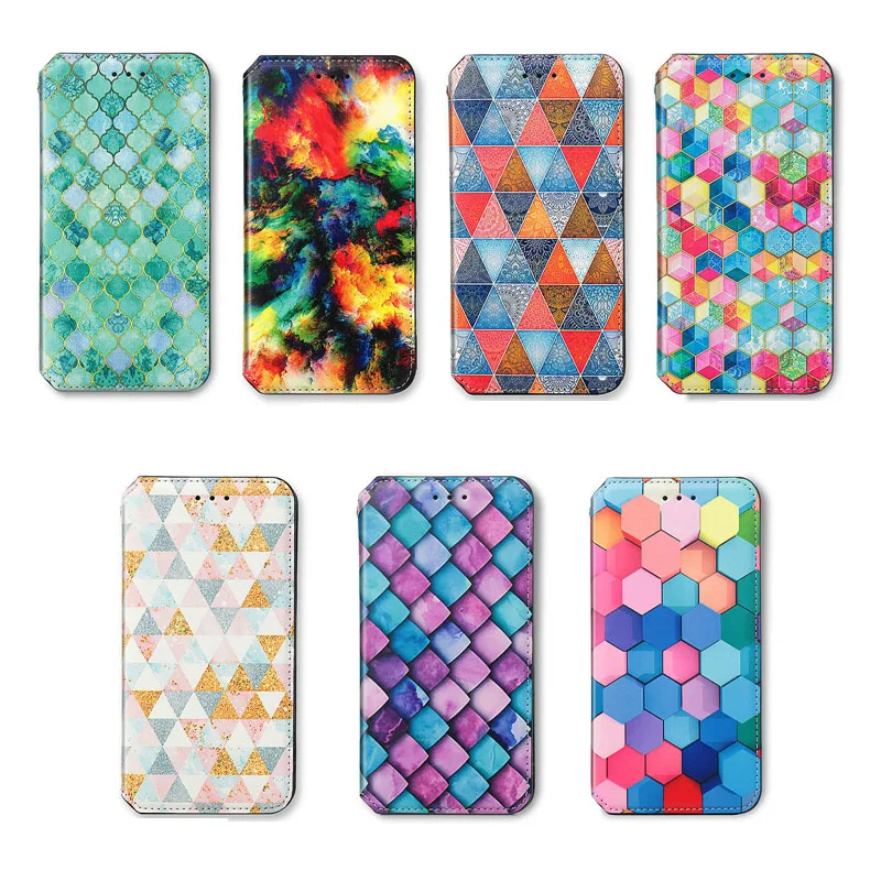 10Pcs Rainbow PU Leather Wallet Magnetic Absorb Flip Phone Cover TPU Case for Samsung Galaxy S24 S23 S22 S21Plus Ultra Note 10 9